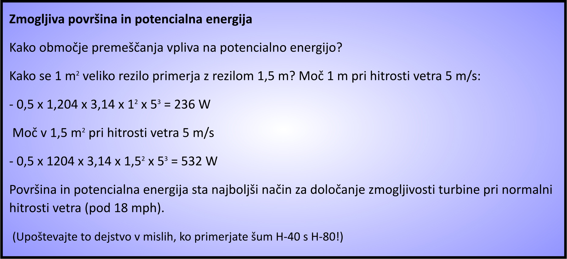 Izračun površine in potencialne energije