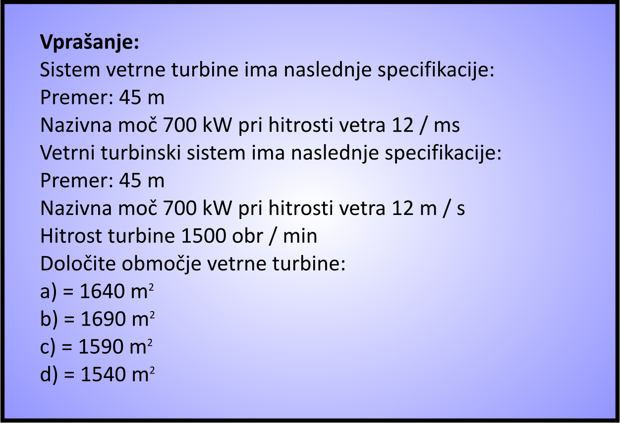Izračun za območje vetrne turbine